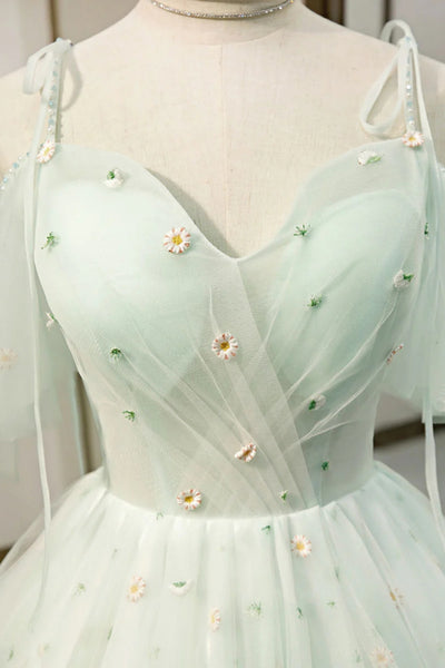 A Line Sweetheart Neck Short Light Green Floral Prom Dresses, Short Green Formal Homecoming Dresses