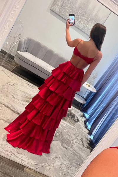 A Line V Neck Red Backless Long Prom Dresses, V Neck Red Backless Long Formal Evening Dresses