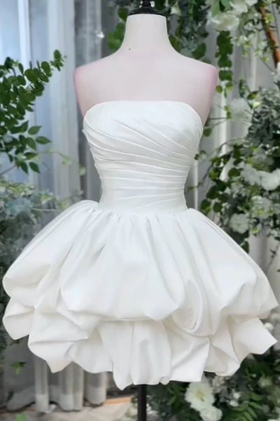 Cute Strapless Short White Prom Dresses, Short White Formal Graduation Dresses