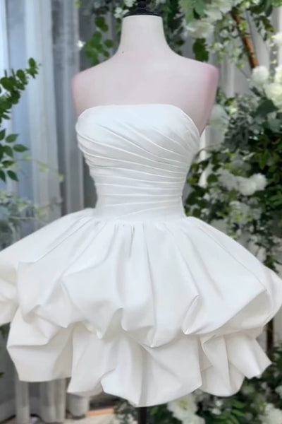 Cute Strapless Short White Prom Dresses, Short White Formal Graduation Dresses