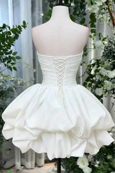 Cute Strapless Short White Prom Dresses, Short White Formal Graduation Dresses