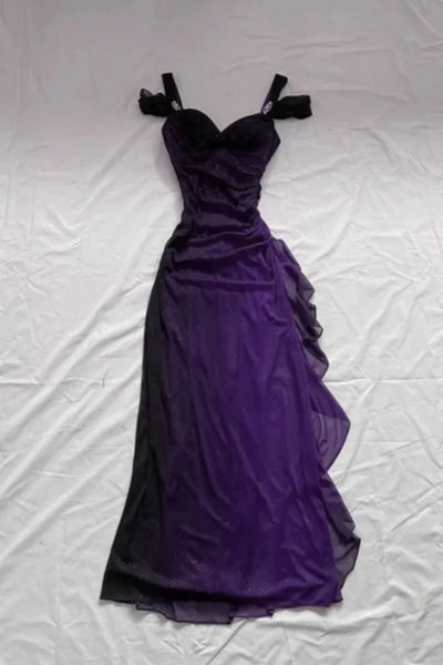 Off the Shoulder Green Purple Long Prom Dresses, Off Shoulder Green Long Formal Dresses