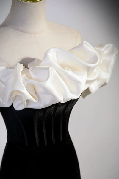 Off the Shoulder Black White Long Mermaid Prom Dresses, Long Mermaid Formal Evening Dresses