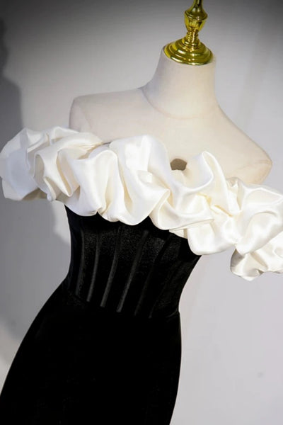 Off the Shoulder Black White Long Mermaid Prom Dresses, Long Mermaid Formal Evening Dresses