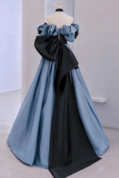 Off the Shoulder Blue Black Lace Prom Dresses, Blue Black Lace Formal Graduation Dresses