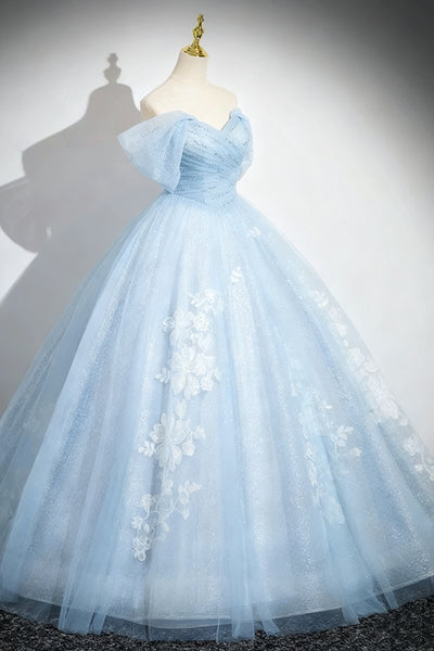 Off the Shoulder Blue Lace Long Prom Dresses,  Long Blue Lace Formal Dresses