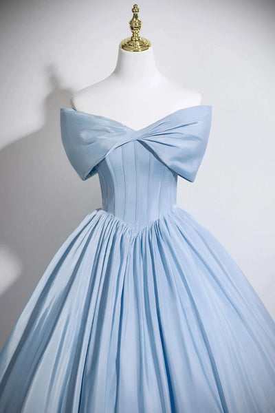 Off the Shoulder Blue Satin Prom Dresses, Blue Satin Formal Evening Dresses