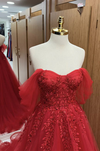 Off the Shoulder Burgundy Lace Prom Dresses, Wine Red Lace Formal Graduation Dresses