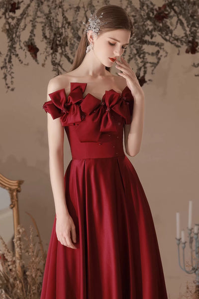 Off the Shoulder Burgundy Long Prom Dresses with Butterfly, Wine Red Long Formal Graduation Dresses