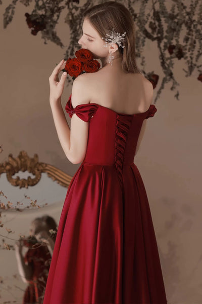 Off the Shoulder Burgundy Long Prom Dresses with Butterfly, Wine Red Long Formal Graduation Dresses