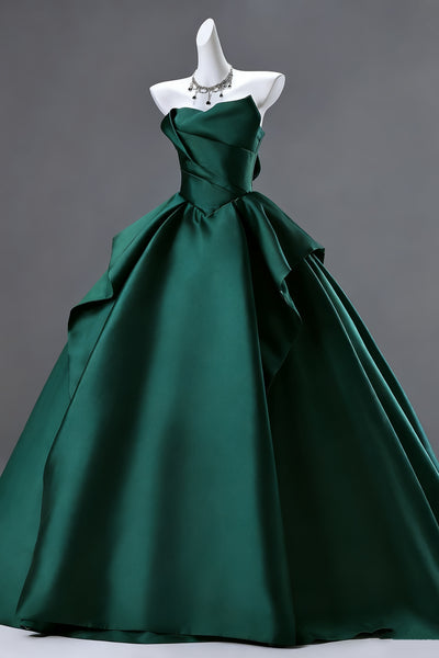 Off the Shoulder Dark Green Satin Long Prom Dresses, Dark Green Long Satin Formal Dresses