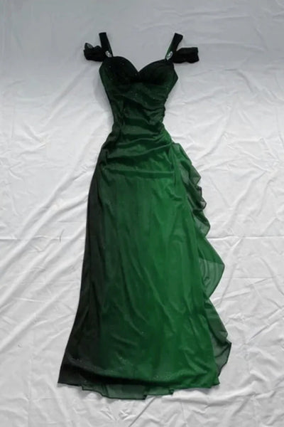 Off the Shoulder Green Purple Long Prom Dresses, Off Shoulder Green Long Formal Dresses