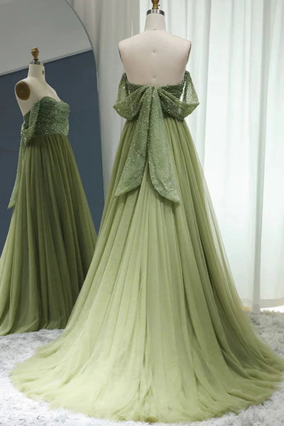 Off the Shoulder Light Green Prom Dresses, Shiny Sage Green Formal Evening Dresses