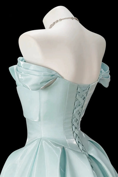 Off the Shoulder Mint Green Satin Long Prom Dresses, Mint Green Long Formal Evening Dresses