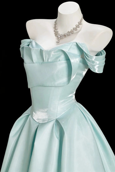 Off the Shoulder Mint Green Satin Long Prom Dresses, Mint Green Long Formal Evening Dresses