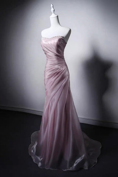 Off the Shoulder Pink Mermaid Long Prom Dresses, Pink Mermaid Long Formal Evening Dresses
