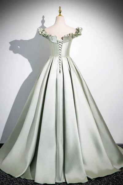 Off the Shoulder Sage Green Long Prom Dresses, Off Shoulder Sage Green Formal Evening Dresses