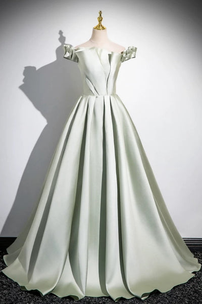 Off the Shoulder Sage Green Long Prom Dresses, Off Shoulder Sage Green Formal Evening Dresses