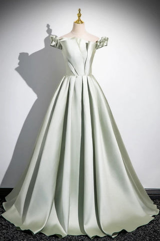 Off the Shoulder Sage Green Long Prom Dresses, Off Shoulder Sage Green Formal Evening Dresses