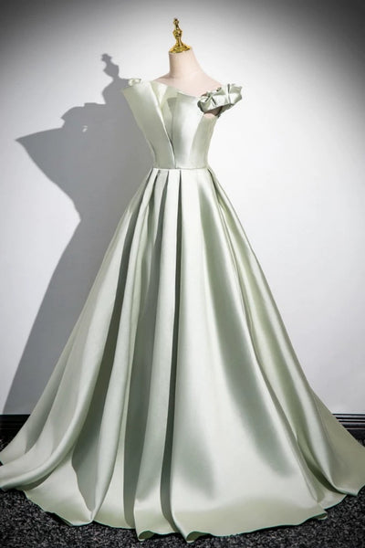 Off the Shoulder Sage Green Long Prom Dresses, Off Shoulder Sage Green Formal Evening Dresses