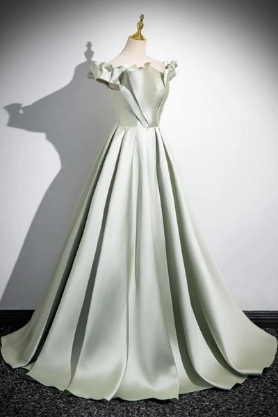 Off the Shoulder Sage Green Long Prom Dresses, Off Shoulder Sage Green Formal Evening Dresses