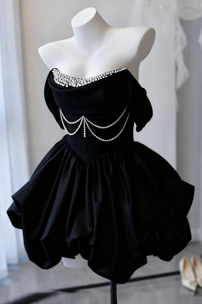 Off the Shoulder Short Black Prom Dresses, Short Black Formal Homecoming Dresses