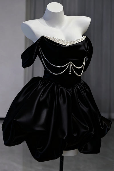 Off the Shoulder Short Black Prom Dresses, Short Black Formal Homecoming Dresses