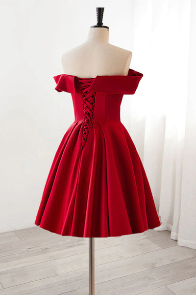 Off the Shoulder Short Burgundy Prom Dresses, Short Wine Red Formal Homecoming Dresses