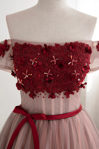 Off the Shoulder Short Burgundy Prom Dresses, Short Wine Red Graduation Homecoming Dresses