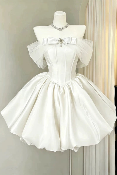 Off the Shoulder Short White Prom Dresses, Short White Engagement Outfits Homecoming Dresses