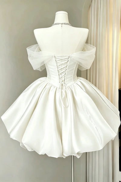Off the Shoulder Short White Prom Dresses, Short White Engagement Outfits Homecoming Dresses