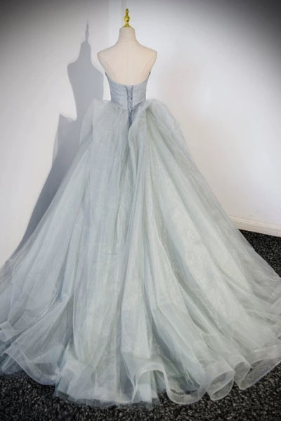 Off the Shoulder Silver Gray Tulle Long Prom Dresses, Silver Gray Tulle Long Formal Evening Dresses