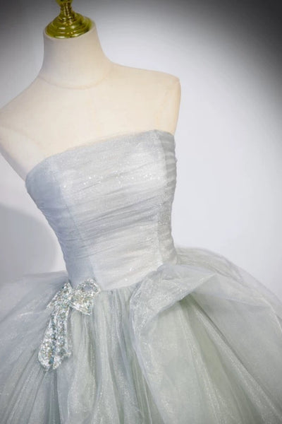 Off the Shoulder Silver Gray Tulle Long Prom Dresses, Silver Gray Tulle Long Formal Evening Dresses