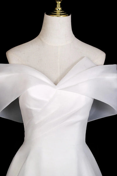 Off the Shoulder White Organza Prom Dresses, Off Shoulder White Organza Wedding Dresses, Bridal Dresses