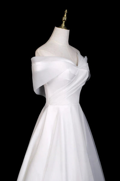 Off the Shoulder White Organza Prom Dresses, Off Shoulder White Organza Wedding Dresses, Bridal Dresses