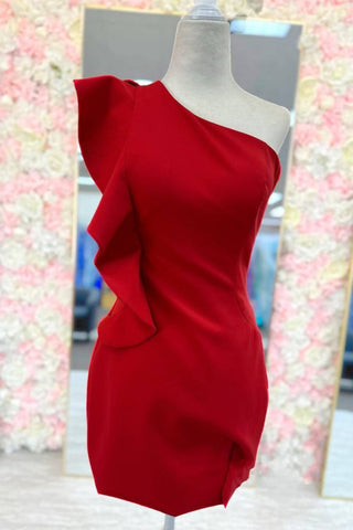 One Shoulder Short Red Prom Dresses, Short Red One Shoulder Formal Homecoming Dresses