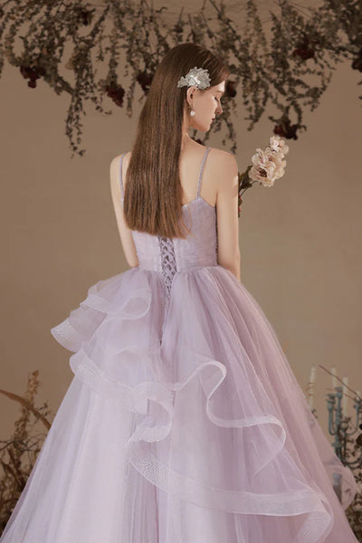 Purple Tulle Long Prom Dresses, Floor Length Purple Tulle Long Formal Evening Dresses