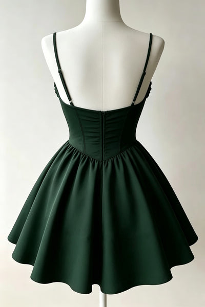 Scoop Neck Short Dark Green Prom Dresses, Short Dark Green Formal Homecoming Dresses