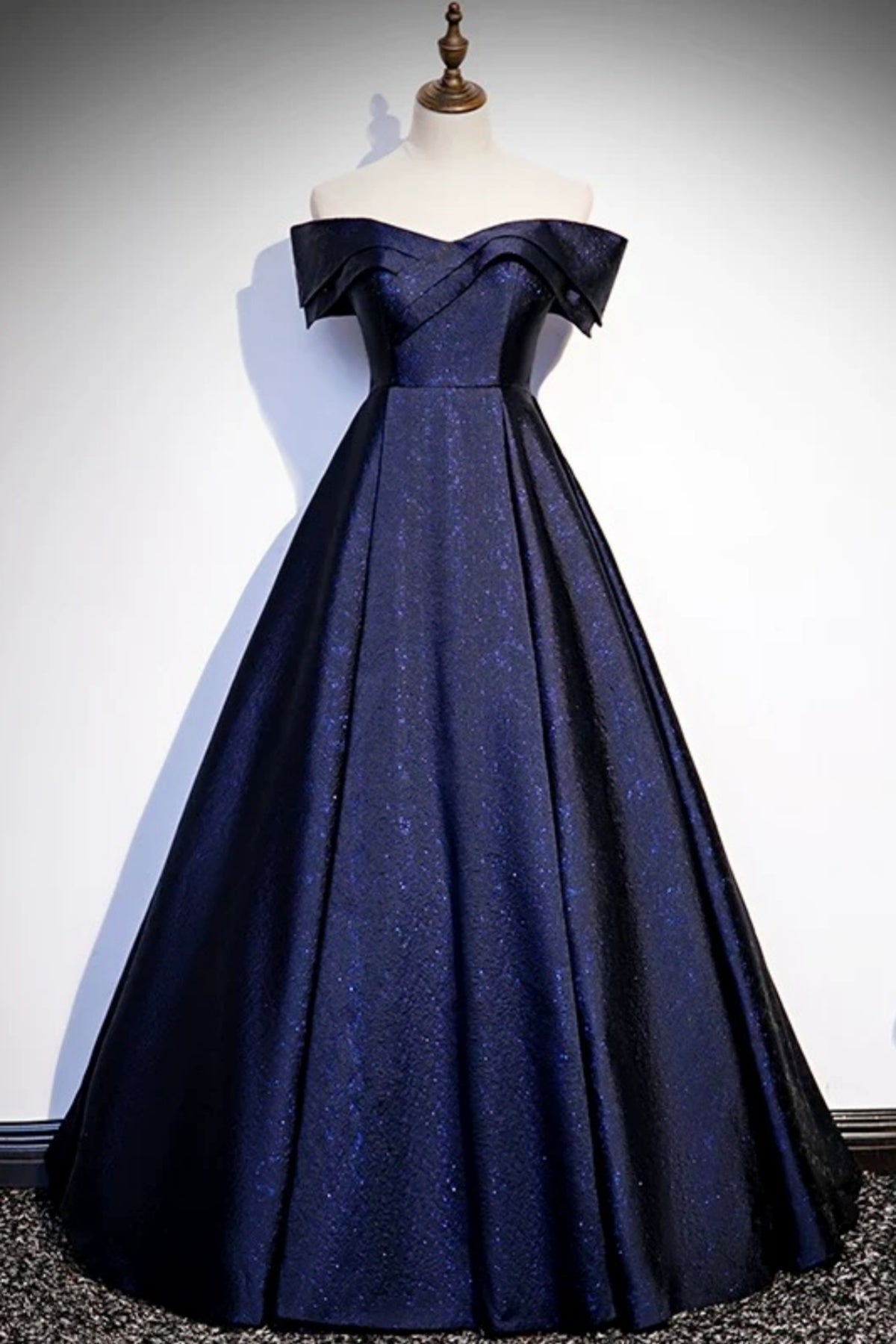 Shiny Off the Shoulder Blue Prom Dresses, Off Shoulder Blue Formal Evening Dresses