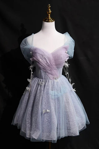 Shiny Off the Shoulder Short Purple Prom Dresses, Short Purple Off Shoulder Formal Homecoming Dresses