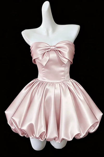 Short Pink Satin Prom Dresses, Short Pink Satin Formal Graduation Dresses
