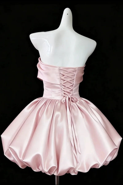 Short Pink Satin Prom Dresses, Short Pink Satin Formal Graduation Dresses