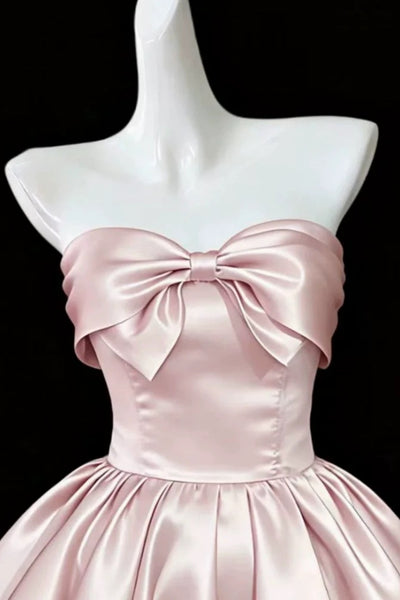 Short Pink Satin Prom Dresses, Short Pink Satin Formal Graduation Dresses