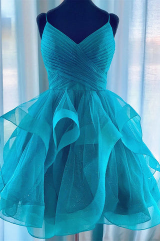 Short V Neck Puffy Teal Burgundy White Pink Prom Dresses, Short V Neck Formal Homecoming Dresses EP2097