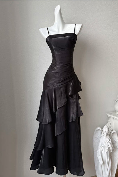Spaghetti Straps Black Mermaid Long Prom Dresses, Black Long Mermaid Formal Dresses