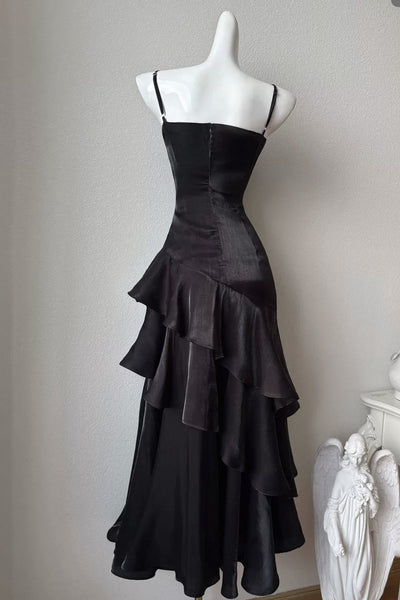 Spaghetti Straps Black Mermaid Long Prom Dresses, Black Long Mermaid Formal Dresses