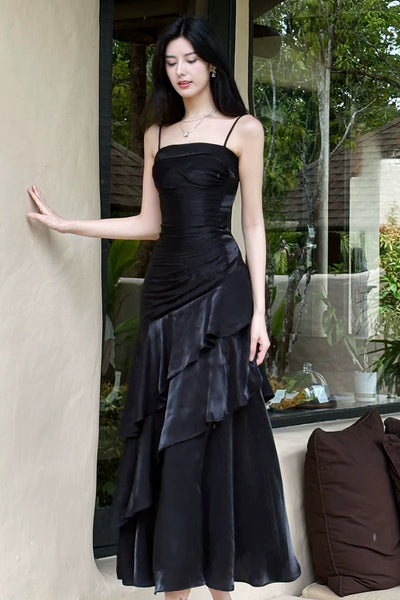 Spaghetti Straps Black Mermaid Long Prom Dresses, Black Long Mermaid Formal Dresses