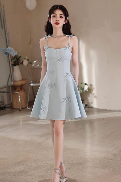 Spaghetti Straps Short Light Blue Prom Dresses, Short Light Blue Formal Homecoming Dresses