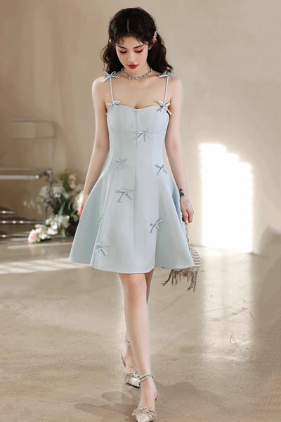 Spaghetti Straps Short Light Blue Prom Dresses, Short Light Blue Formal Homecoming Dresses