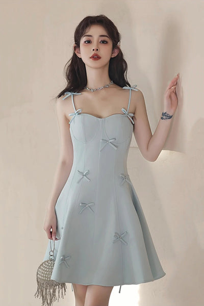 Spaghetti Straps Short Light Blue Prom Dresses, Short Light Blue Formal Homecoming Dresses